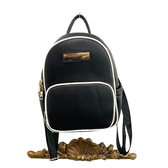 Marc New York - Andrew Marc Black backpack white trim, gold hardware - Picture 1 of 5
